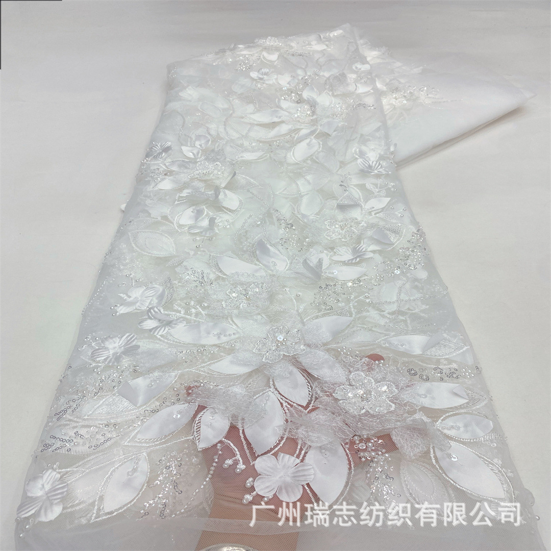 Spring and summer fairy mesh 3D three-dimensional flower bubble bead fabric European and American dresses children's dresses wedding dresses fashion embroidery fabric