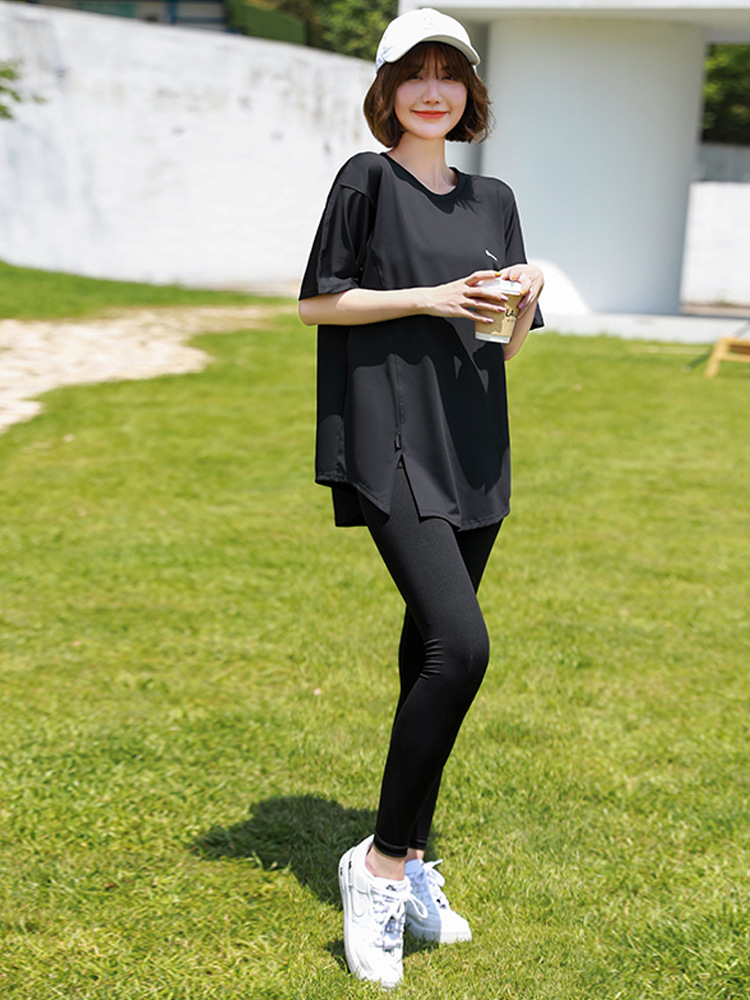 Picture of Running suit Women's Summer Outdoor Morning Running Sports Long-sleeved Three-piece Set Loose plus size Yoga Fitness Suit for Beginners