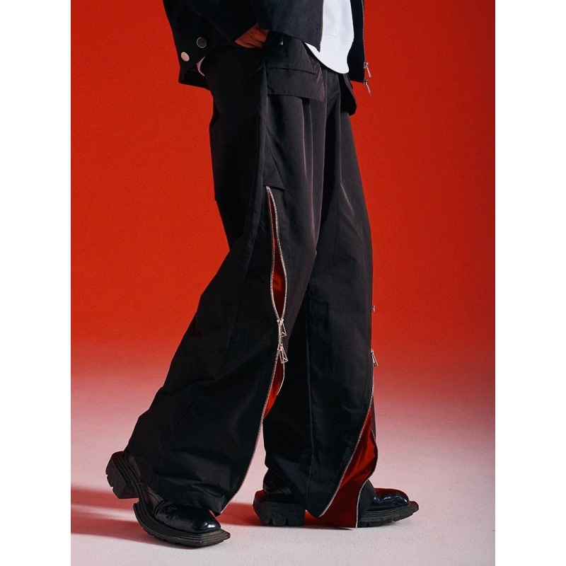 New American-style High Street Double-head Zipper-shaped Pants Spring and Autumn Three-dimensional Hong Kong-style Loose Design Sense Contrast Color Mop Pants