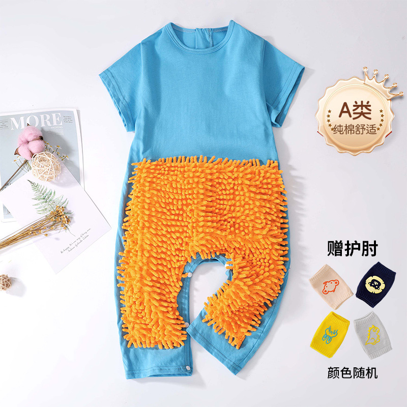 Picture of Summer thin short-sleeved conjoined baby mop man climbing suit baby jumpsuit climbing suit cleaning floor anti-dirty even