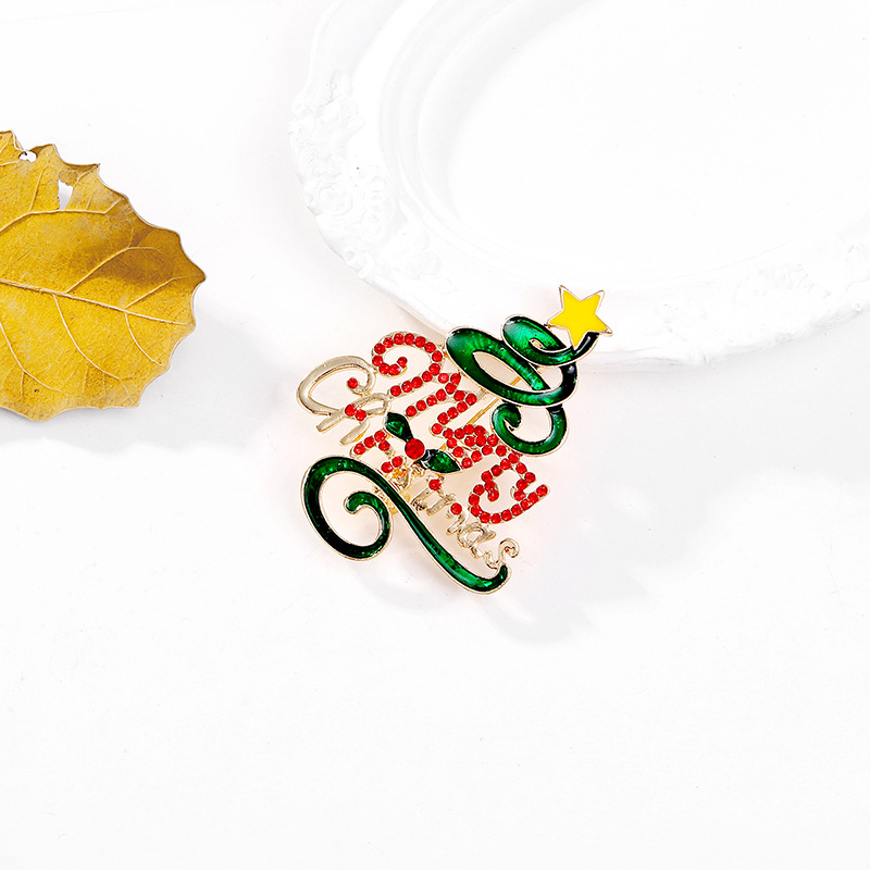 Picture of Cross-border brooch jewelry Europe and the United States Christmas brooch wholesale rhinestone painting drop oil Christmas tree brooch Christmas wholesale