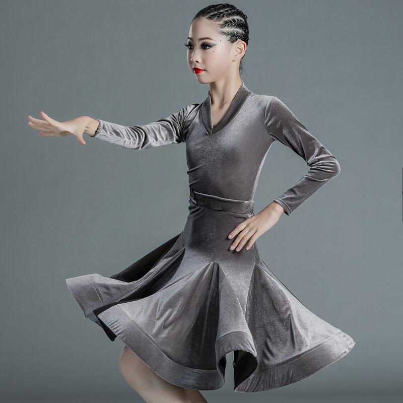 Picture of 2022 New Children's Latin Dance Dress Girls' Dance Practice Costume Girls' Online Popular Autumn and Winter Latin Competition Grade Examination