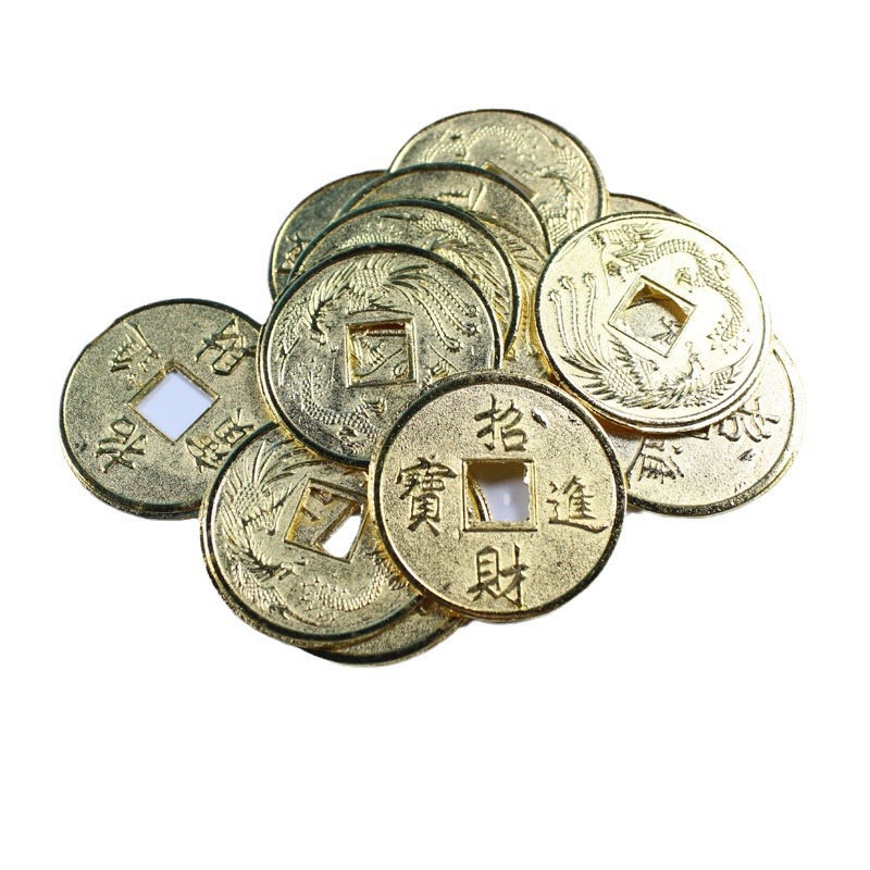 Picture of Fortune tree Crafts accessories copper coins/alloy copper coins 2.0cm Golden Lucky Dragon and Phoenix copper coins epoxy accessories
