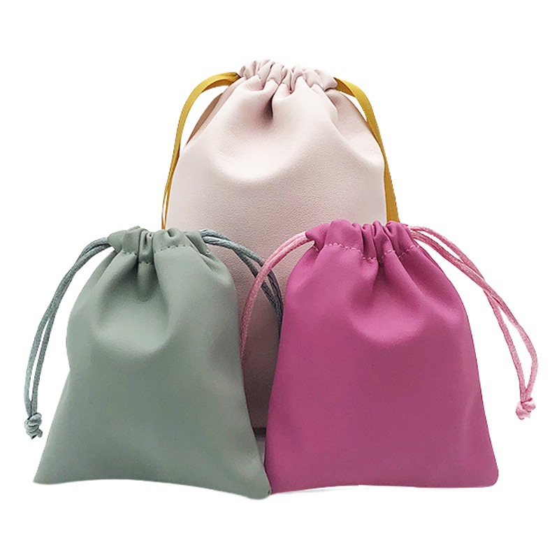 Pu Leather Drawstring Pouch Jewelry Storage Bag Jewelrypouch Soft Leather Gift Packaging Jewelry Bag Portable