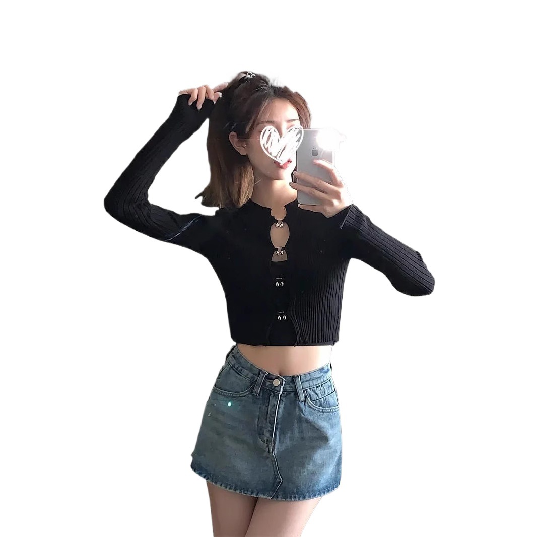 Picture of Hong Kong Style Retro Denim Skirt for Women 2025 Summer New Culottes for Small Sexys High Waist Straight Short Skirt