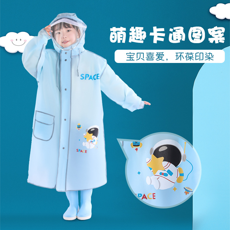Picture of Children's Raincoat Kindergarten Baby Children Primary School Boys and Girls Raincoat with Schoolbag Double Brim Zipper Poncho
