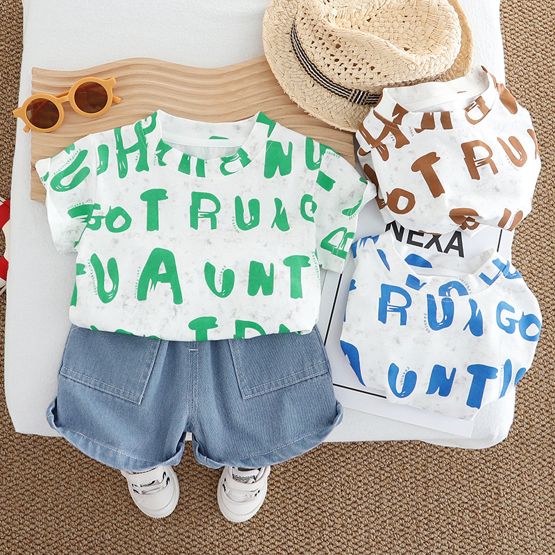 Cross-border Children's Wear Summer New Boys' Infant Baby Suit Cartoon Casual Short-sleeved suit Two-piece Trendy