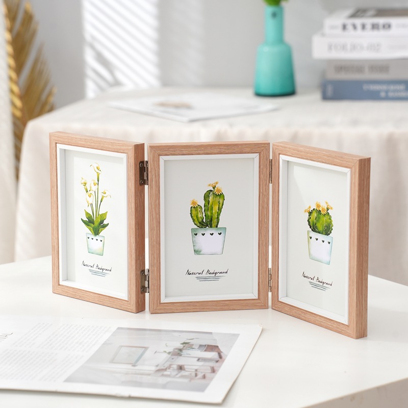 Picture of Creative One-Piece Combination Foldableing Photo Frame Table Two-Part Triple 6-Inch 7inch 8inch Photo Studio Wooden 70% off Photo Frame