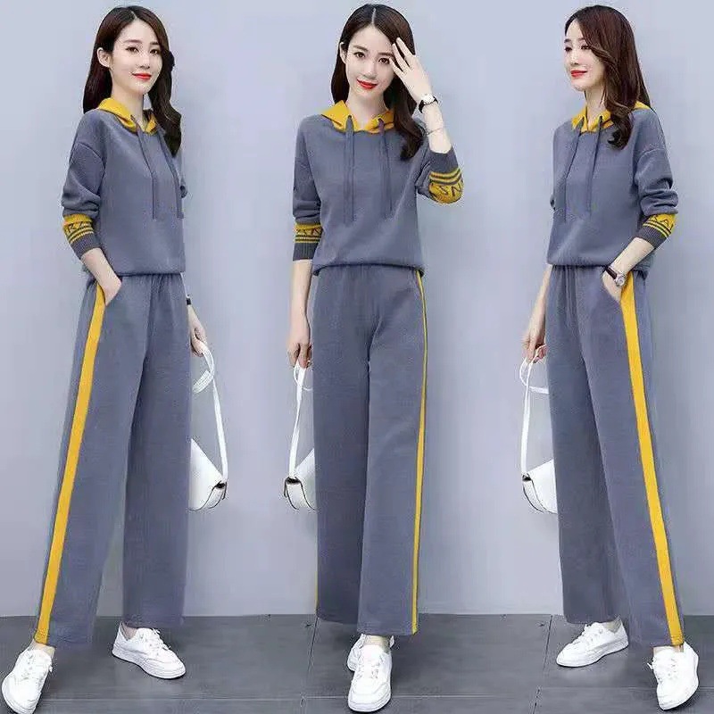 Early Autumn Sports Casual Suit 2021 New Women's Spring and Autumn Two-piece Fashionable Western Style Elegant Wide Leg Trendy Pants