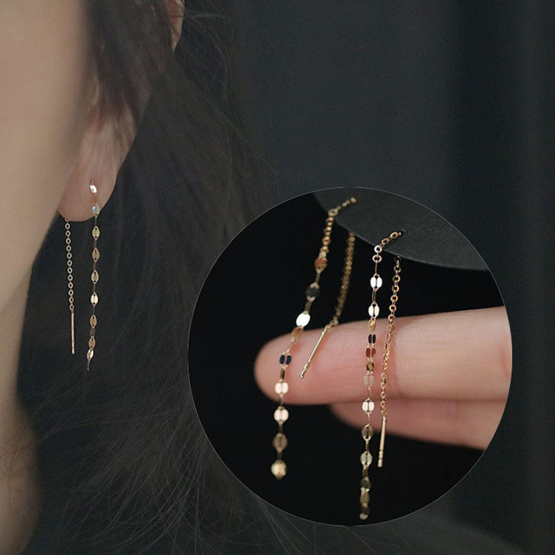 Picture of European and American earrings long tassel face slimming earrings female tassel High sense ear line female lip kiss sequins long earrings