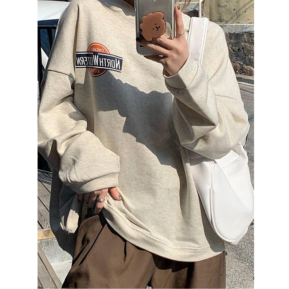 Picture of Letter Printed Long-Sleeved Thin Sweatshirt Jacket 2023 New Autum Women's Loose Mid-Length Pullover Top Trendy