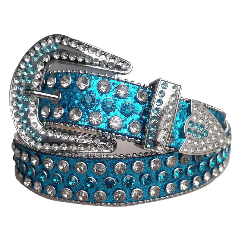 Women's Rhinestone Belt Shiny Diamond Crystal Women's Belt Jeans dress Set with Rhinestone Rivet European and American