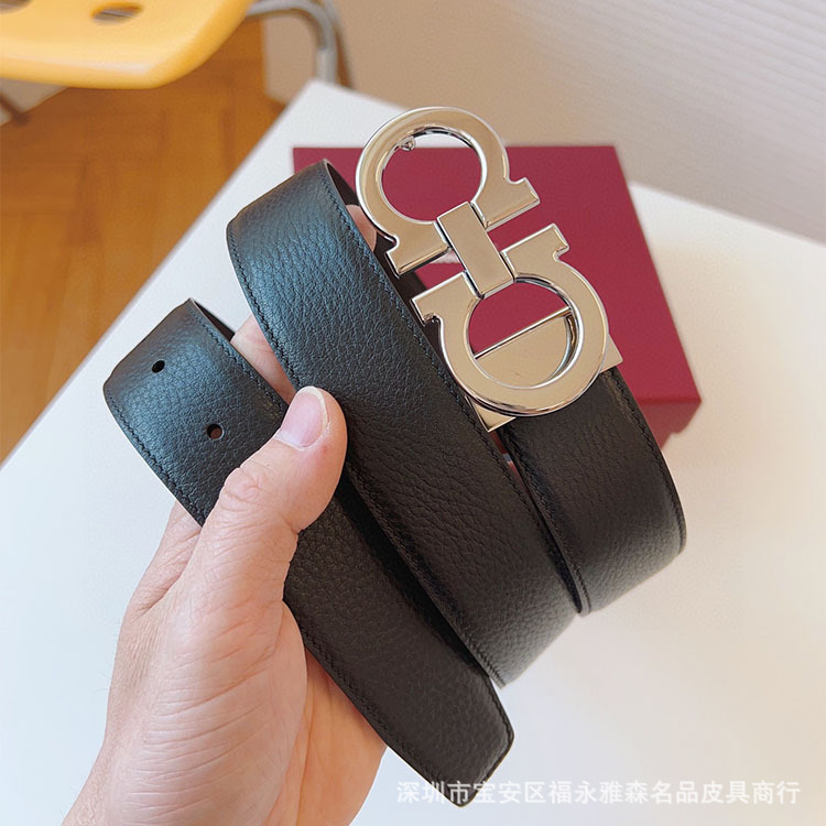 Big Brand Belt Pebbled Pattern Men's Business Belt Luxury F Smooth Buckle Gift Box Genuine Leather Casual Versatile Style