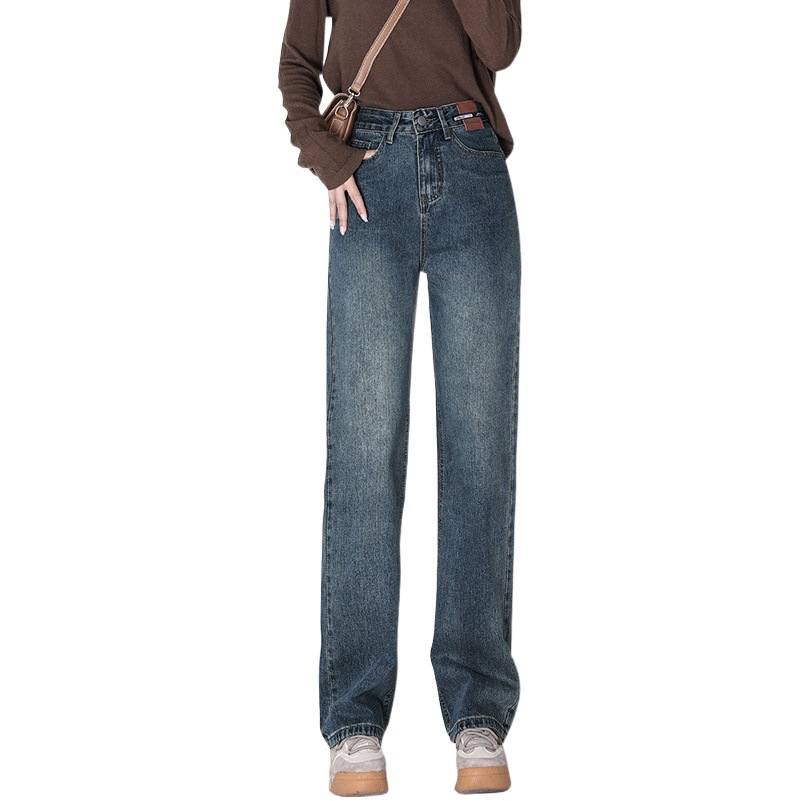 Ankle-length Pants Retro Straight Jeans Women's 2023 Early Autumn New Loose Wide-leg High Waist Straight Denim Pants