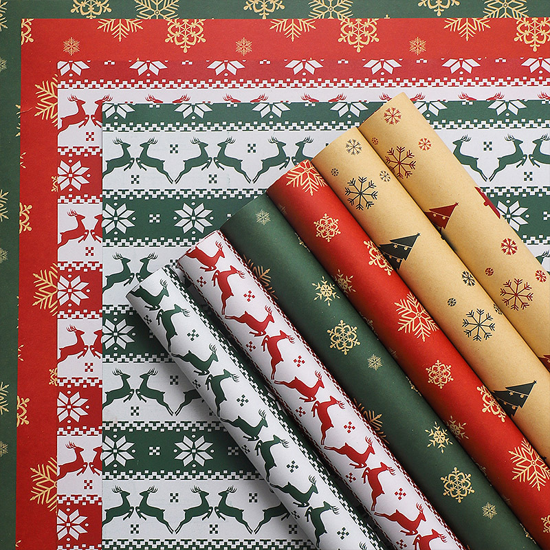 New Christmas wrapping paper Christmas tree Kraft paper apple bouquet Christmas Eve gift paper handmade diy material