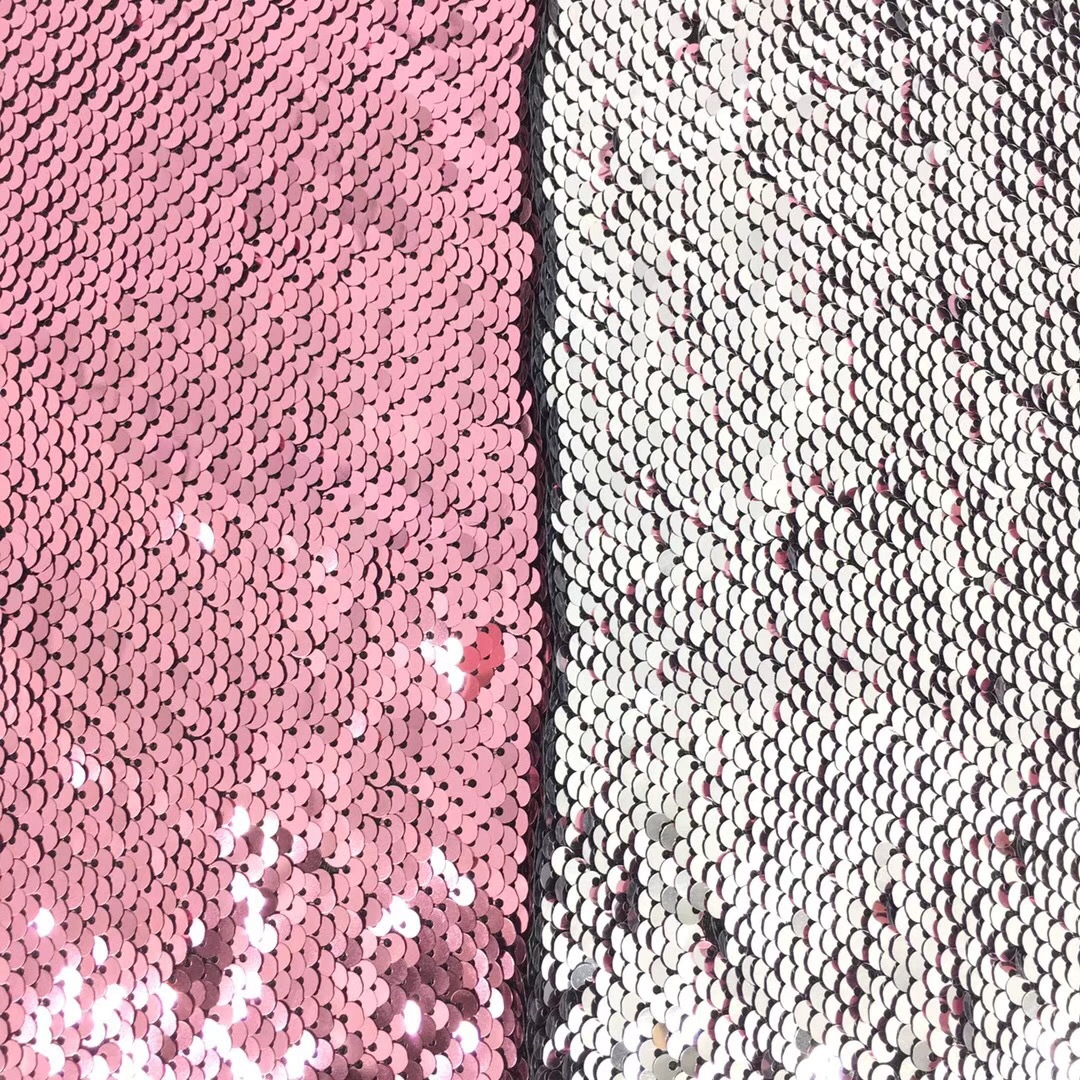 Picture of in stock 50 color sequin fabric 5mm double-sided flip Internet red background wall clothing luggage decorative sequin cloth cutting