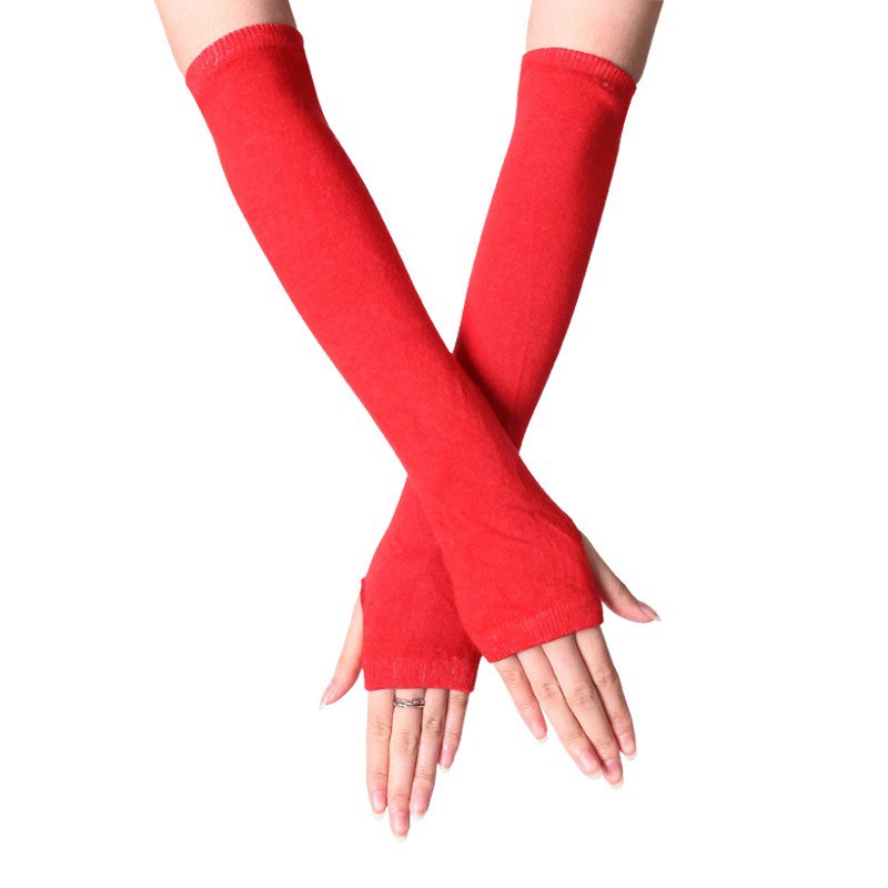 Picture of Korean Style Women's Gloves Half-Finger Gloves Women's Winter Cute Autumn and Winter Long Gloves Arm Covers Fingerless Woolen Gloves