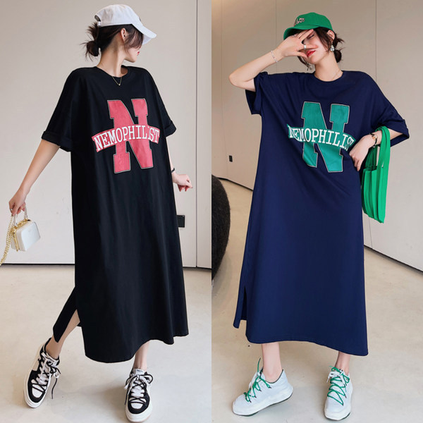Picture of Korean T-shirt dress Women's 2024 Summer New Loose plus size Over-the-knee Short-sleeve Long Dress Casual Lazy Dress