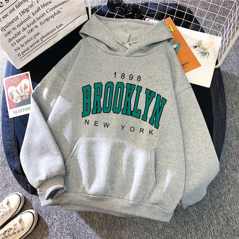 Autumn and Winter Fleece Loose Women's Sweater Hoodie Cross-border Hot Selling Brooklyn Printed Pullover Sweatshirt for Couples