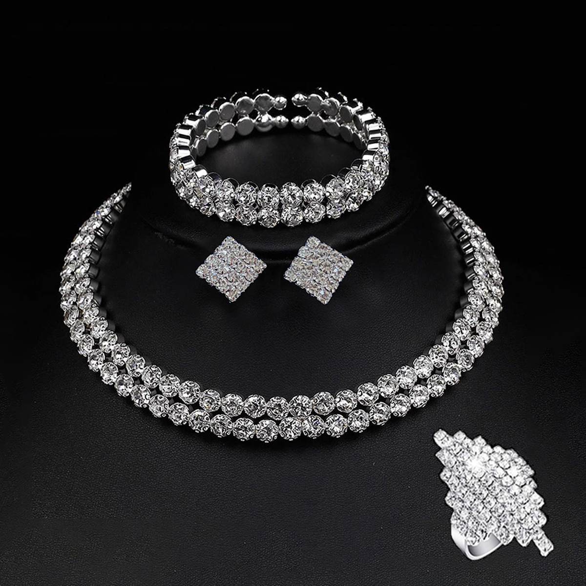 Amazon explosions European and American fashion shiny diamond necklace earrings bracelet suit nightclub jewelry