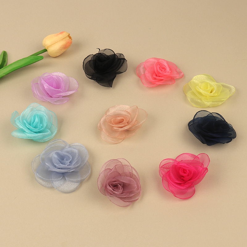 Large in stock wholesale 7cm mesh flower rose hair accessories clothing accessories diy accessories handmade fabric