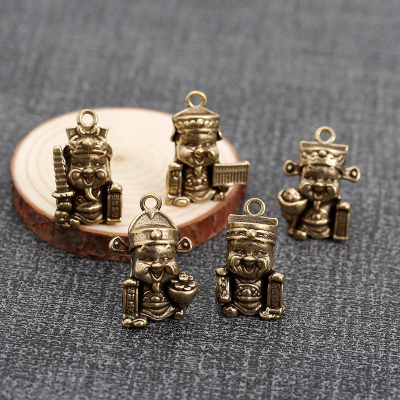 Antique crafts keychain copper five-way God of Wealth small pendant car desktop small ornaments car keychain wholesale