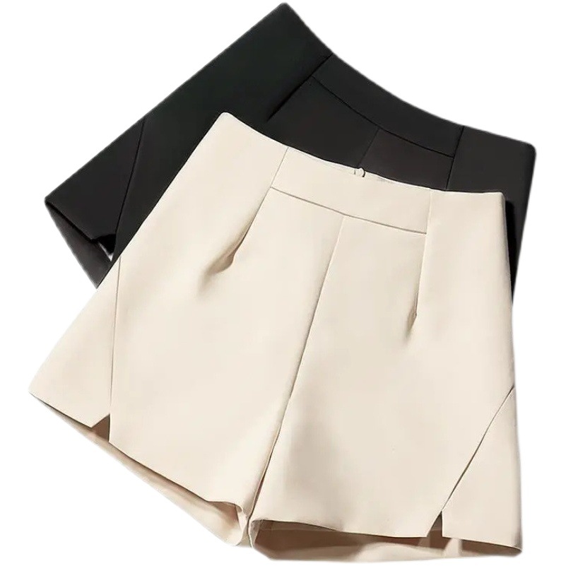 Chubby M Black Thin Shorts Women's Summer New High Waist Loose Korean Style Casual A- Shaped Wide Leg Suit All-Match Outer Wear Slimming