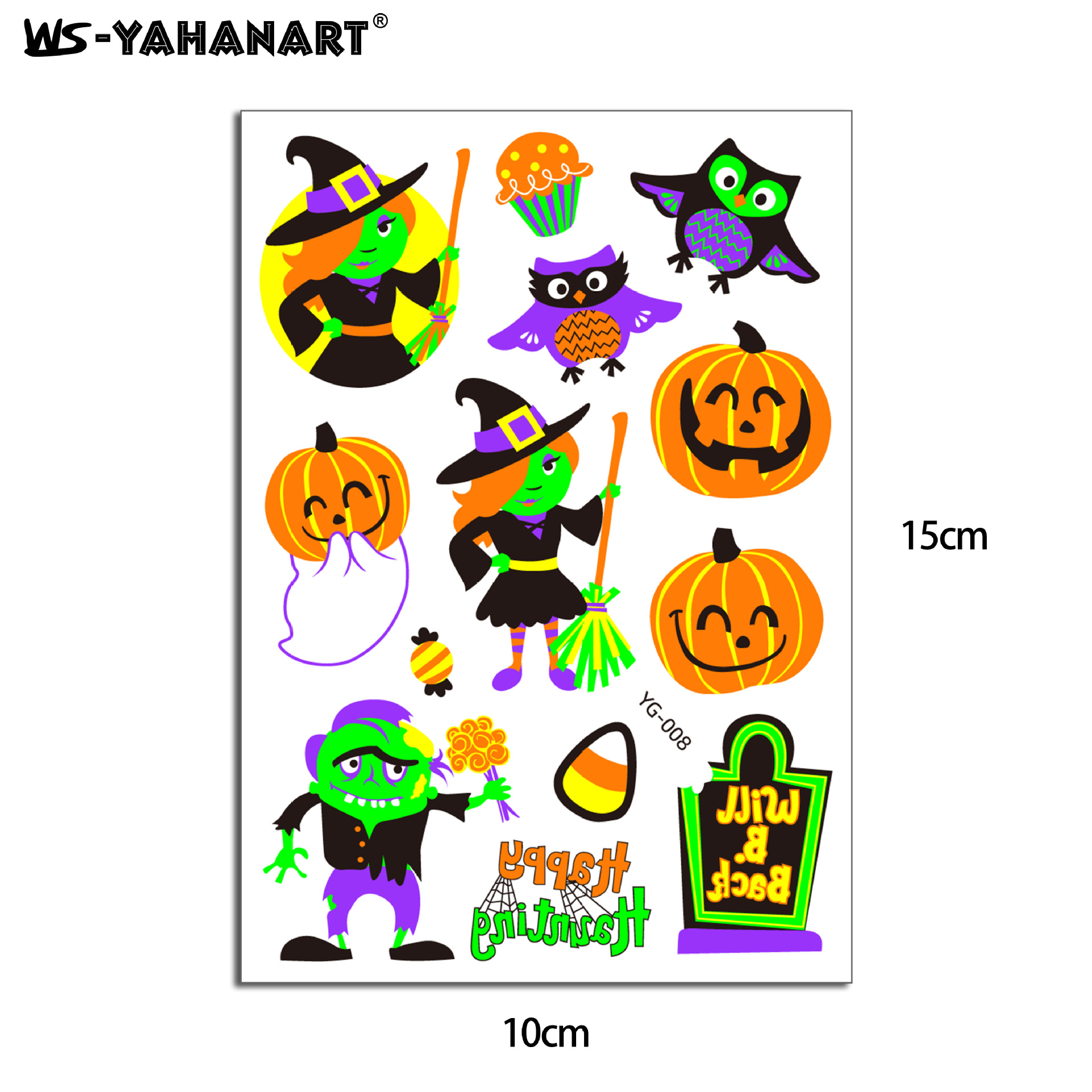 Picture of New Halloween Ghost Festival Fluorescent Cartoon Tattoo Sticker Environmentally Friendly Face Glowing Pumpkin Children's Tattoo Sticker