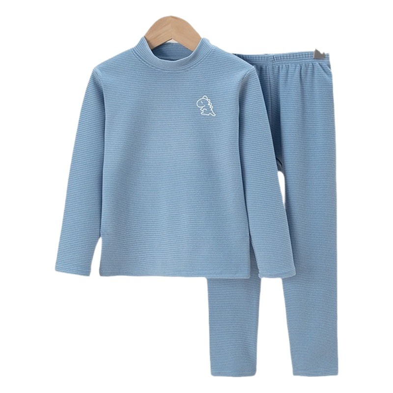 Picture of Children's double-sided brushed plush Long Johns boys and girls winter thermal underwear suit mid-collar bottoming striped pajamas