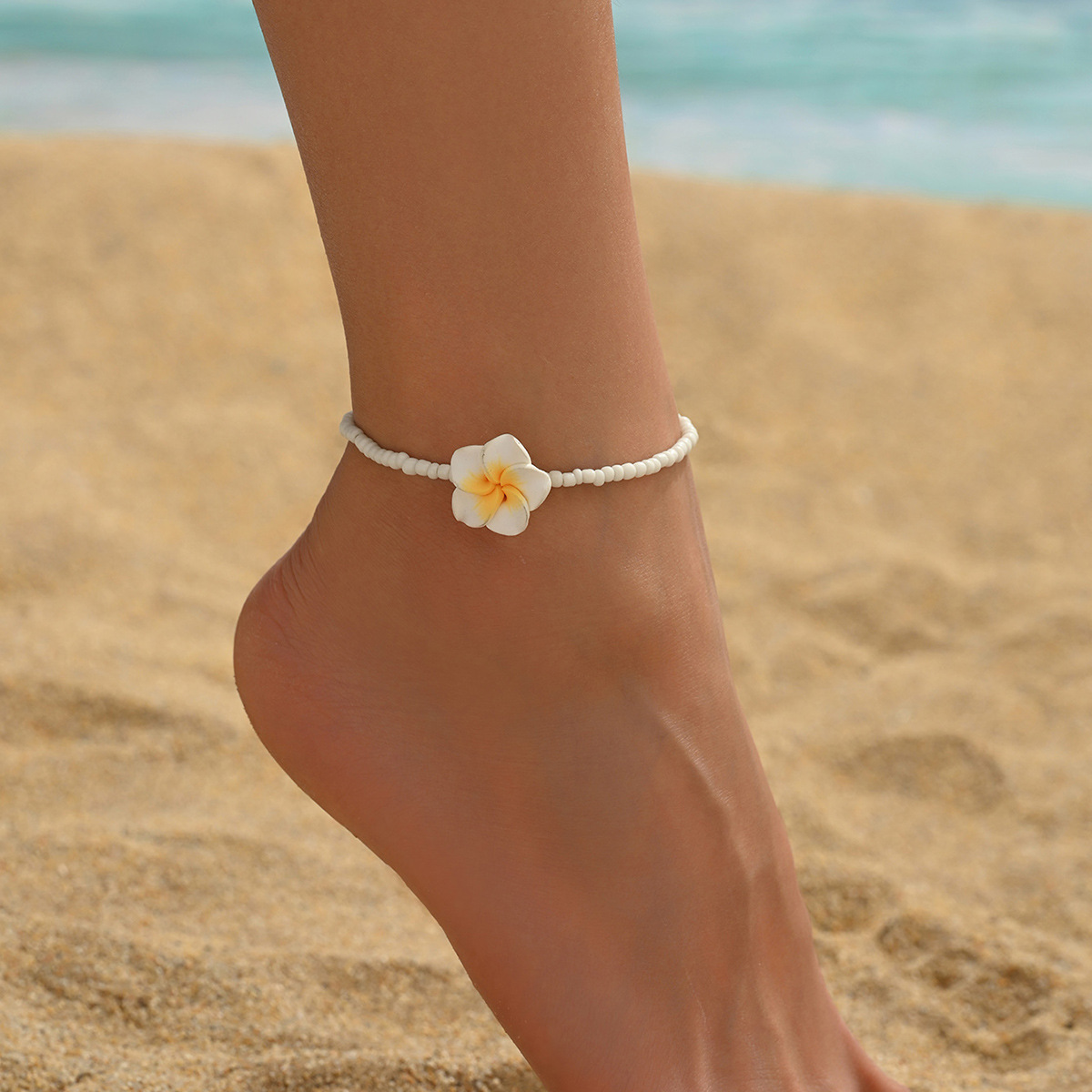 Picture of European and American Cross-Border Bohemian Style Summer Beach Travel Rice Beads Soft Pottery Flower Anklet Versatile Fashionable Foot Accessories for Women