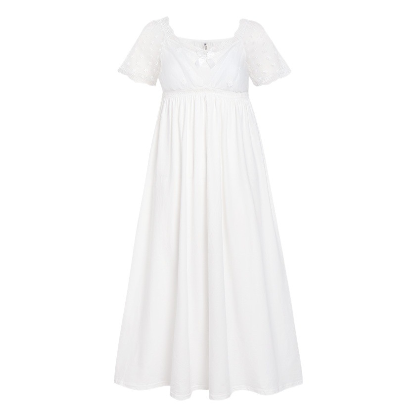 Short-sleeved nightdress women's summer Cotton Palace style lace princess pajamas soft and comfortable with chest pad can be worn outside home wear