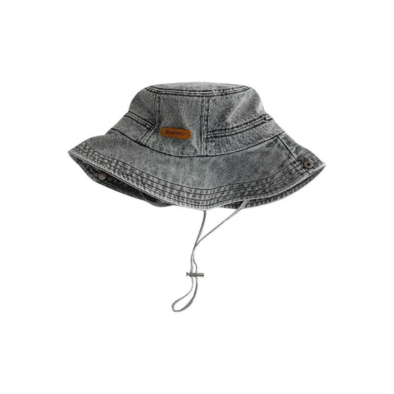 Picture of Yunxu/Japanese Style Versatile Fashionable Leather Label Retro Washed Denim Fisherman Hat for Women Outdoor Camping Style Mountaineering Hat for Men