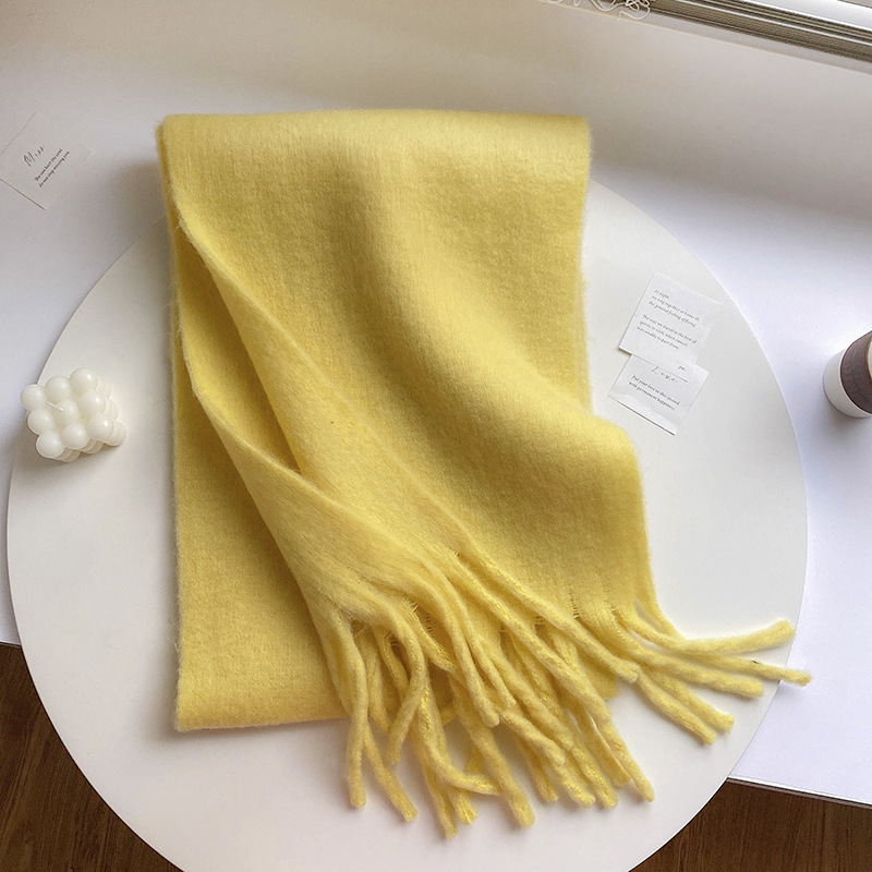 Picture of Winter monochrome plush heavy weight soft fluffy lazy wind solid color large pulled wool warm scarf for students couple