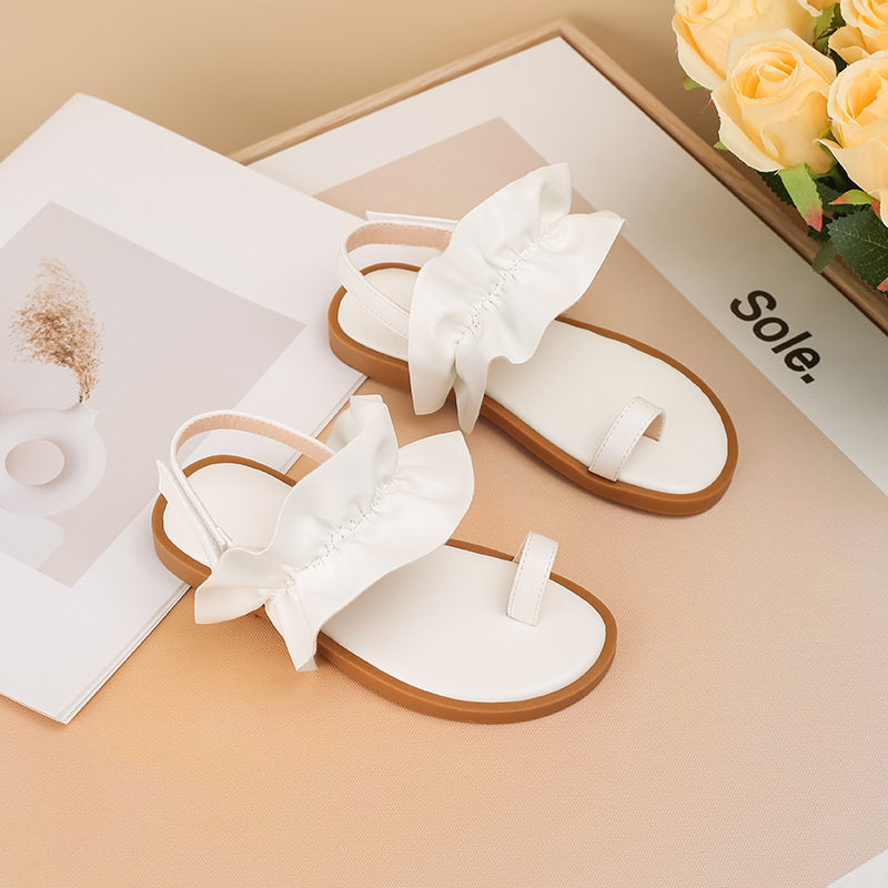 New Style Girls' Sandals with Lace Trim and Ruffles, Fairy-Like Sweet Slippers, Cross-Border Thong Sandals, Casual
