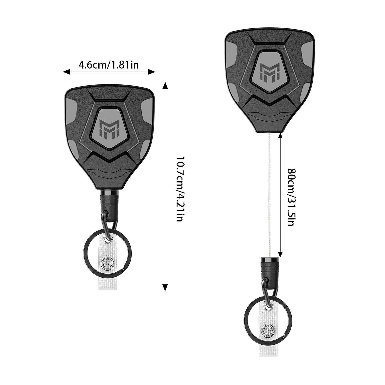 Picture of Heavy Duty Retractable High Stretch ABS Carabiner Black Polygon with Belt Clip ID Keychain