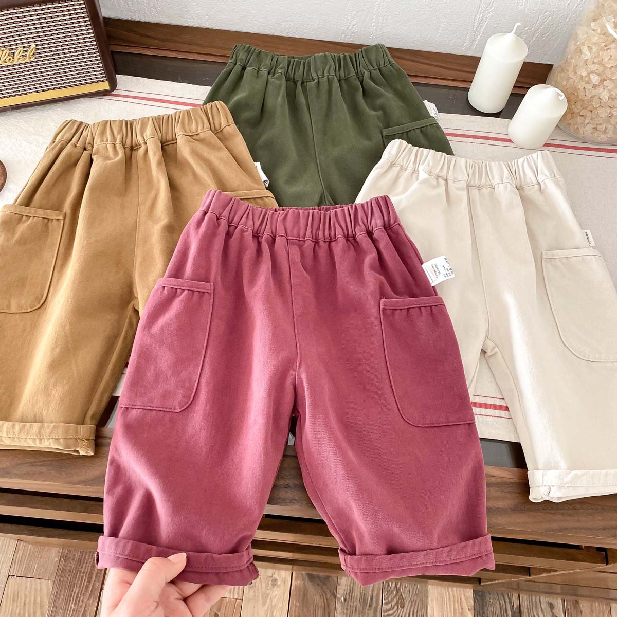 Children's Korean-style Casual Trousers for Autumn 2024 New Solid Color Pocket Loose Pants for Children and Boys Western Style All-match