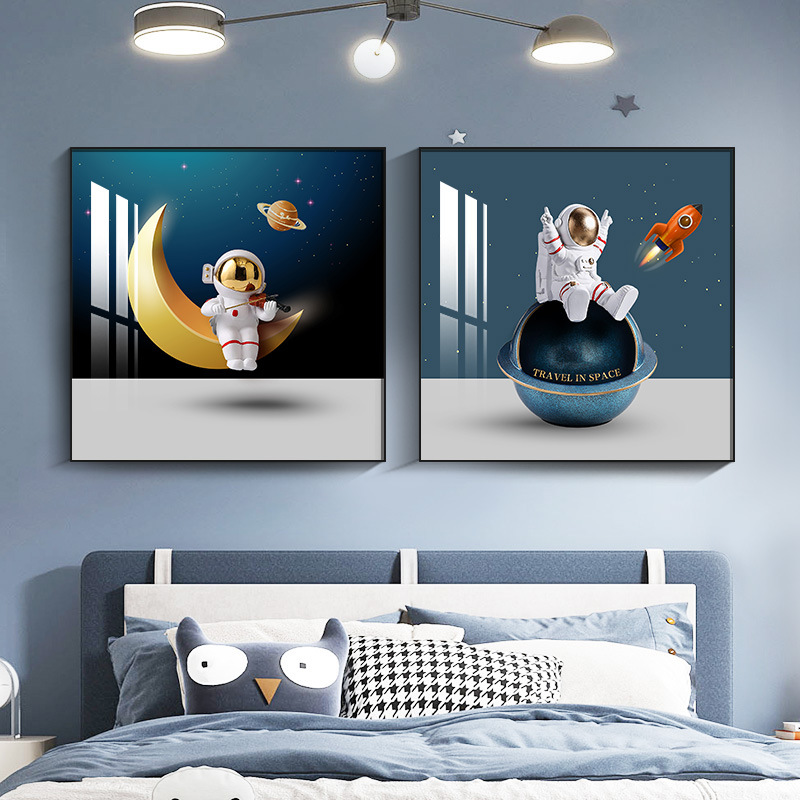 Shenzhen Dafen Oil Painting Village modern bedroom bedside decorative painting astronaut cartoon children hanging painting boy creative painting