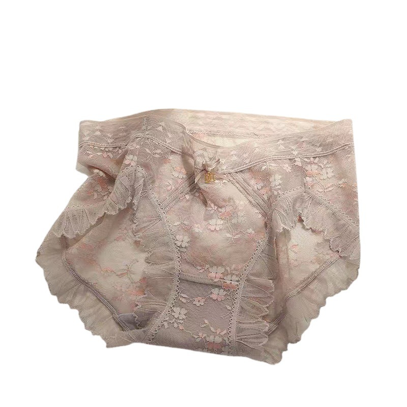 Summer Women's Underwear Sexy Hollow Temptation Girls Lace T Pants Fashion High Elastic Waist Low Waist Cotton Profile Briefs