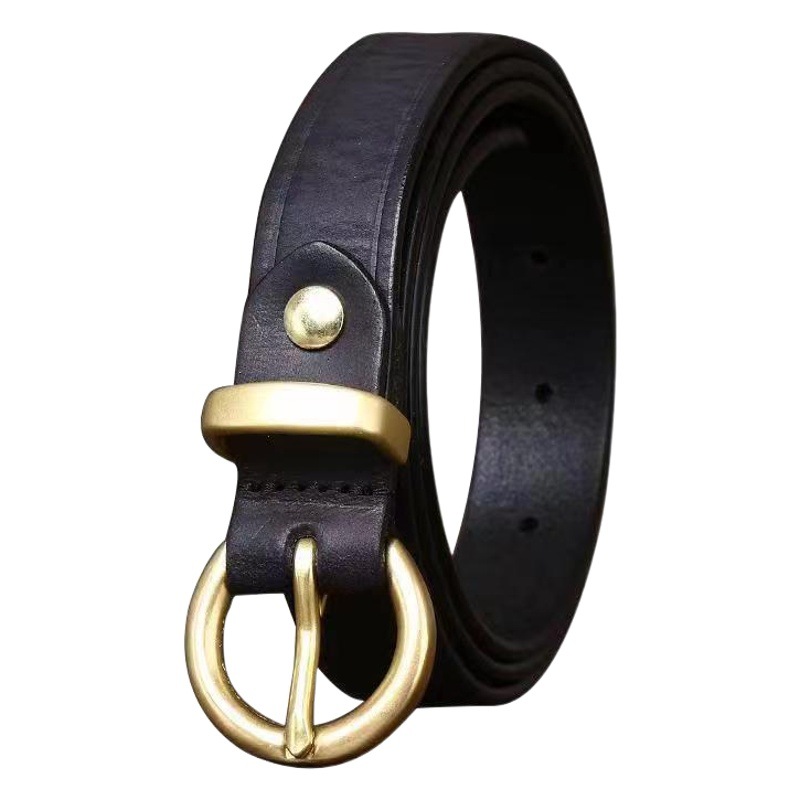 2.4cm Wide Leather Belt Women's Copper Buckle Korean Fashionable All-match Personalized Vintage Pure Cowhide Jeans Belt