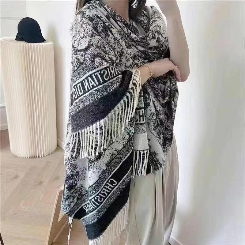 2024 Autumn and Winter Outer Wear Cold-Proof Warm Scarf Chinese Style Ink Painting Shawl Cloak Stacked Soft Neck Scarf