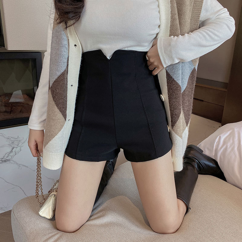 Black Shorts Women's Spring and Summer 2022 plus size chubby girl High Waist Slimming Boots Pants Base Stretch Outwear All-match Casual Pants