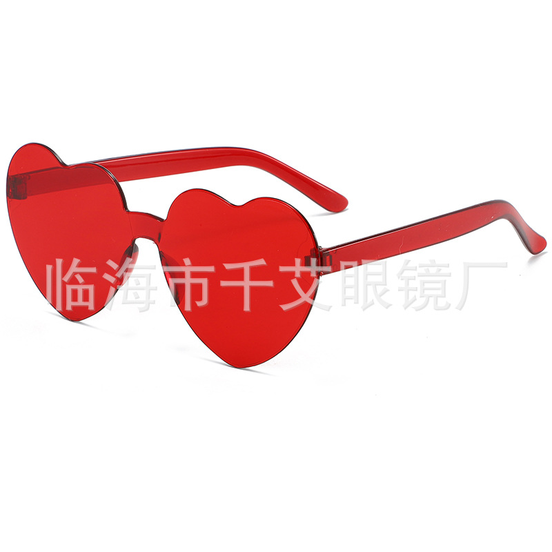 Picture of Heart Sunglasses, Heart Sunglasses, Jelly Color Rimless Heart-Shaped One-Piece Glasses, Dazzling Color Glasses