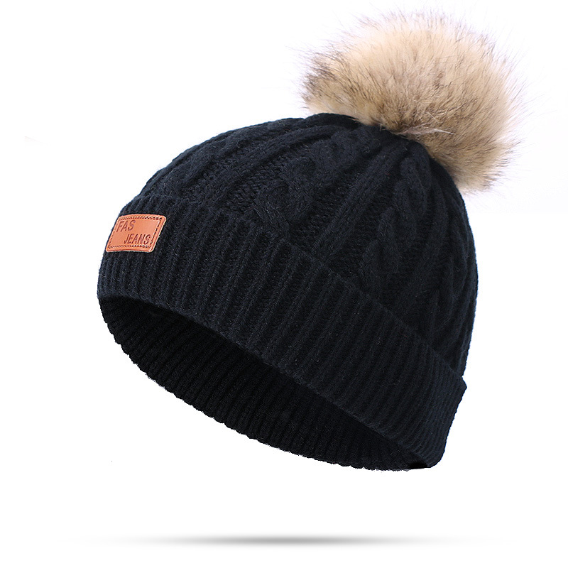 Picture of Winter Children's Neck Hat Two-Piece Pompom Baby Baby Knitted Hat Warm Wool Fleece-Lined Thickened Neck Set