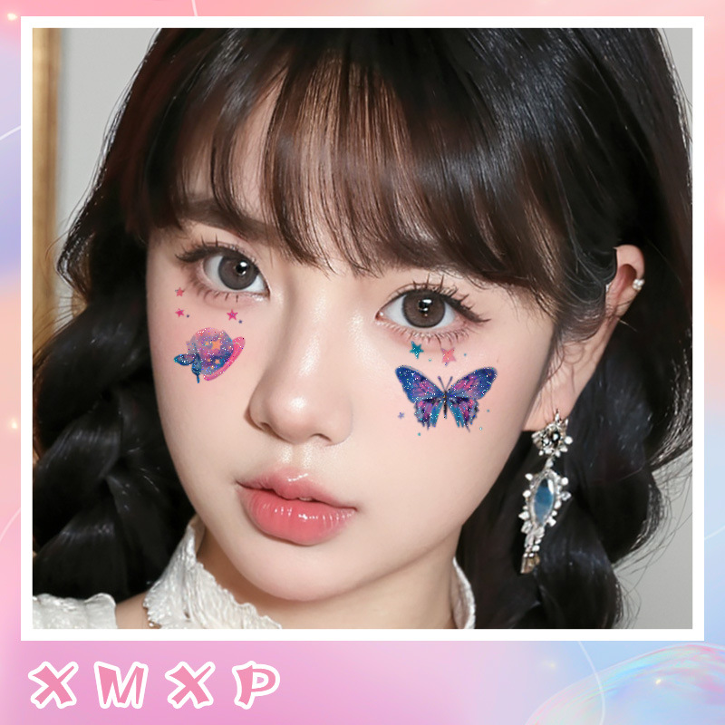 Picture of Glitter Butterfly Face Sticker Tattoo Sticker Fairy Washable Waterproof Long-lasting Cute Fresh Beautiful Arm Children Washable
