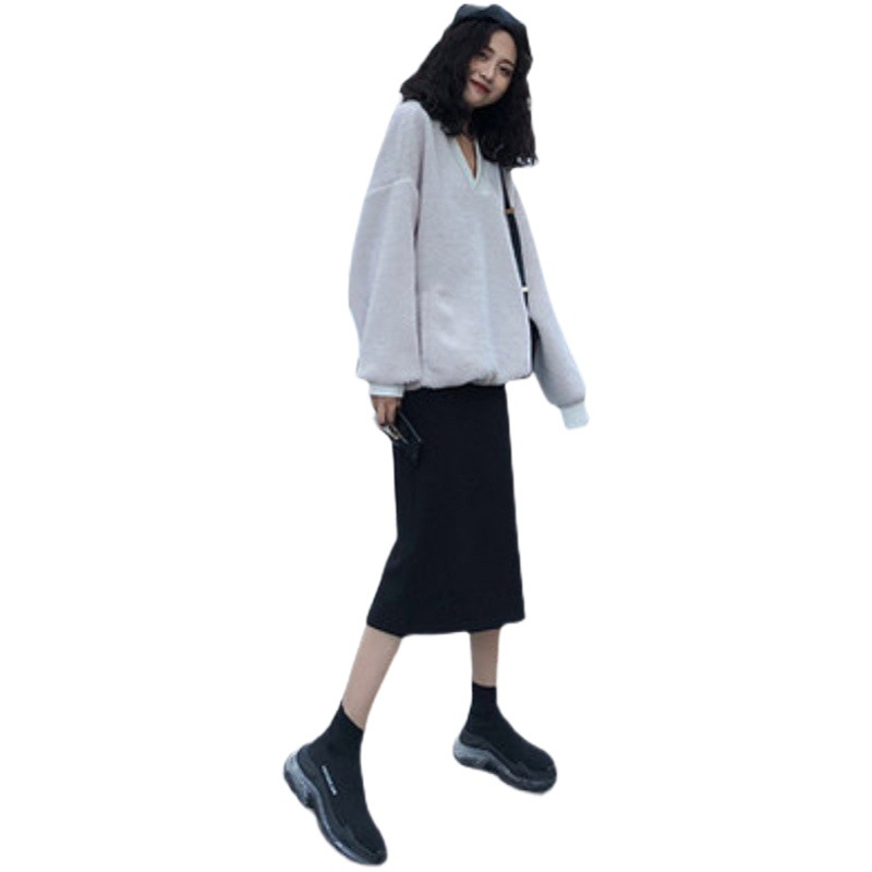 Black Skirt Women's Spring and Autumn Slimming Split Mid-length Large Size Chubby Girl High Waist A- Line Step Skirt Summer Fashion