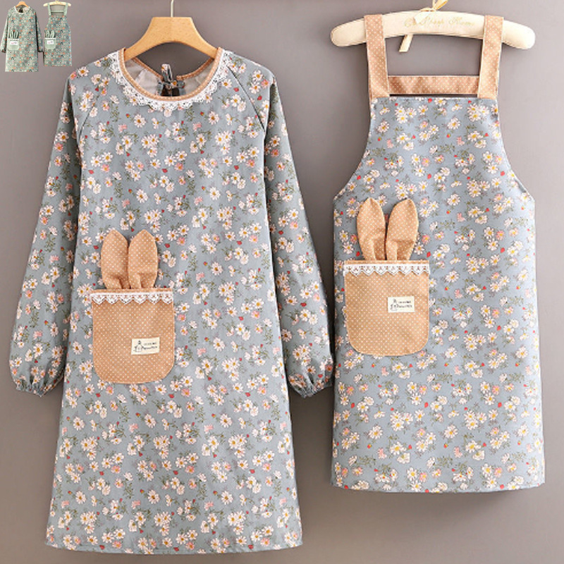 Rabbit Canvas Long-Sleeved Apron Kitchen Cooking Women's New Fashion Korean Style Breathable Cleaning Coveralls Overalls