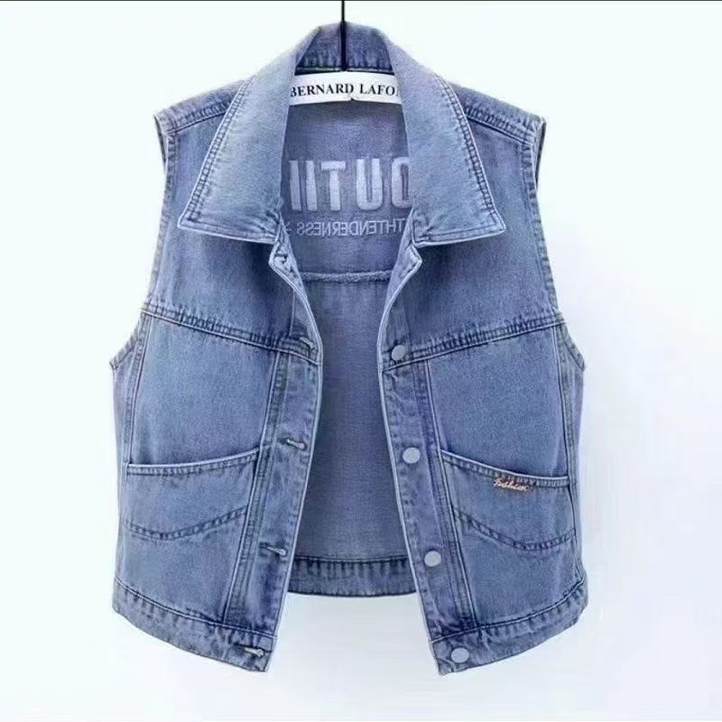 Denim vest women's outer skirt autumn new Korean version loose and versatile sleeveless shoulder small jacket