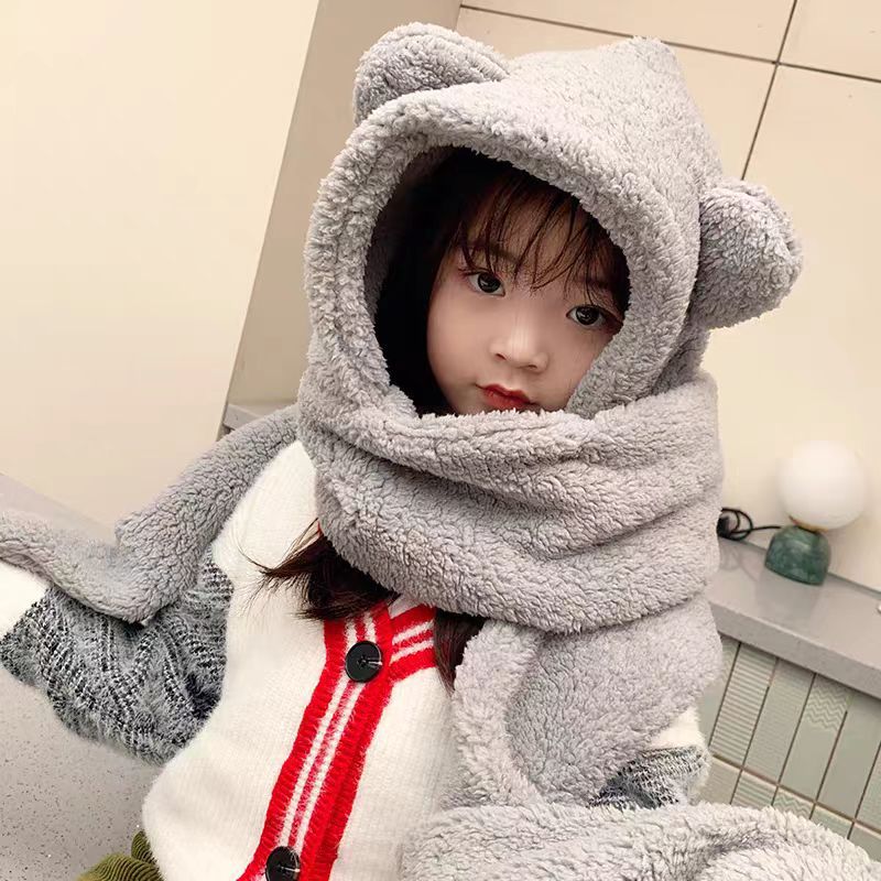 Picture of Winter Warm and Thickeneded Cotton Plush Rabbit Ears Animal Hat Gloves Scarf Bear Three-Piece Hat Factory Ear Protection