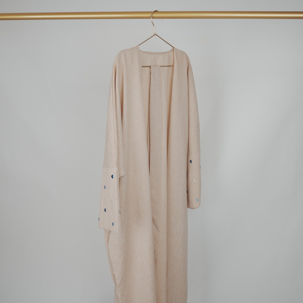 Picture of Cross-border Embroidered Ethnic Cardigan open abaya Middle East Dubai Long Sleeve Love Embroidered Linen Ethnic Costume