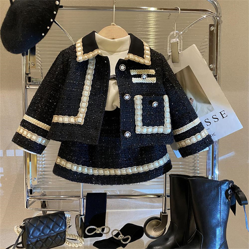 Picture of Girls' 2025 Autumn and Winter Small Fragrance Style Jacket Skirt Thickened Suit Temperament Western Style Children's Short Skirt Two-Piece Trendy Set